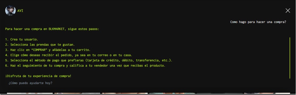 BLK Market Chatbot Screenshot 1