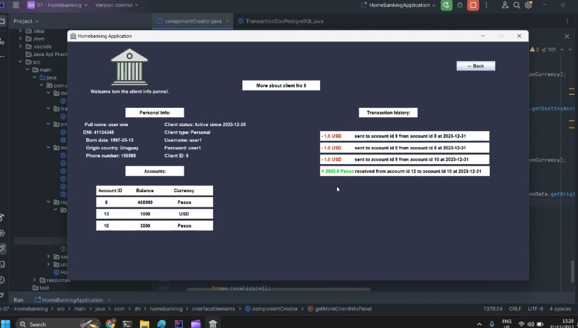 Home Banking Desktop App University Final Project for Programming 3 assignment Screenshot 1