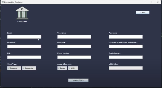 Home Banking Desktop App University Final Project for Programming 3 assignment Screenshot 2
